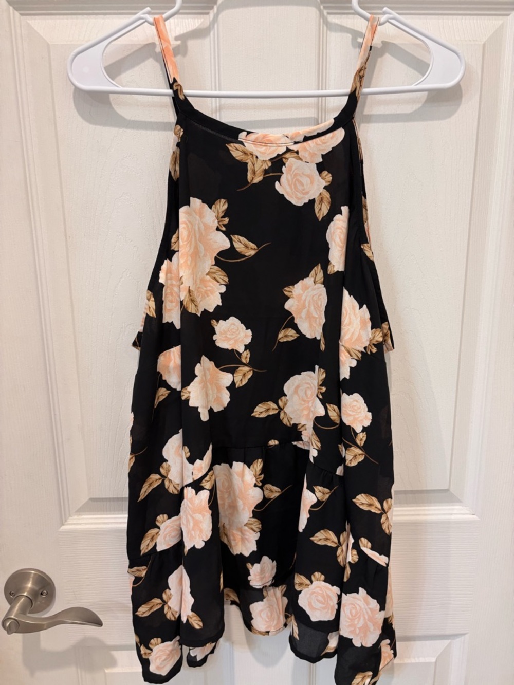 Torrid Black Drop Waist Tank Top with Peach Floral Print